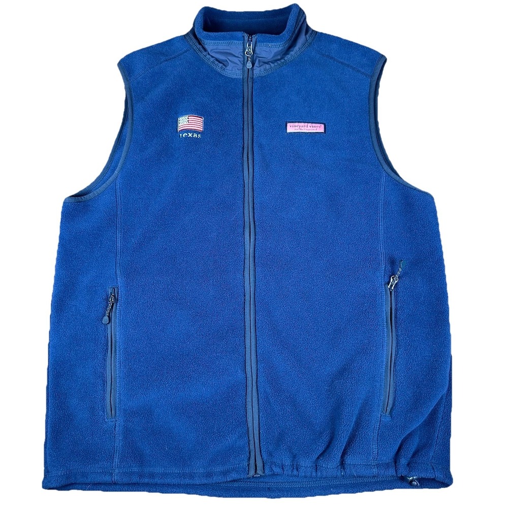 Vineyard Vines Vest Mens Med Blue Full Zip Fleece Outdoor Lightweight Golf Texas